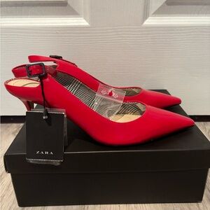 Zara Vibrant Red Pointed Slingback Heels